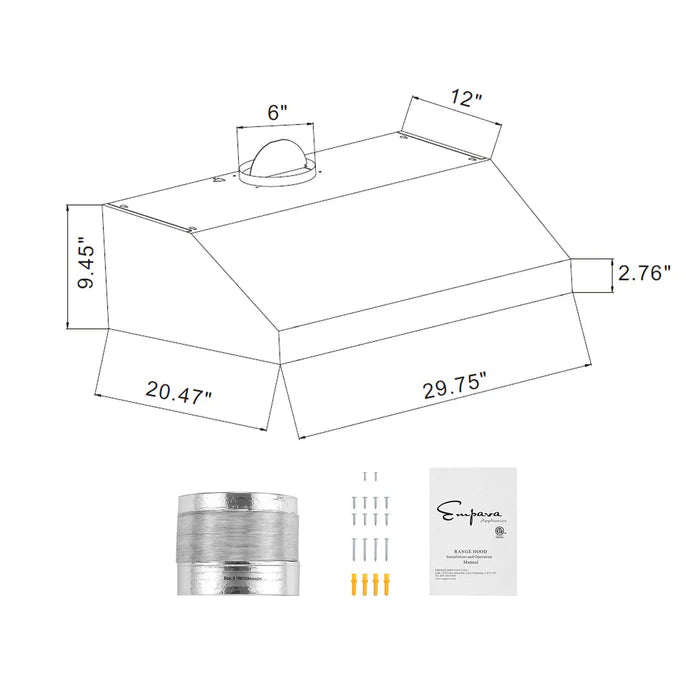 Empava 30 In. 400 CFM Ducted Under Cabinet Range Hood