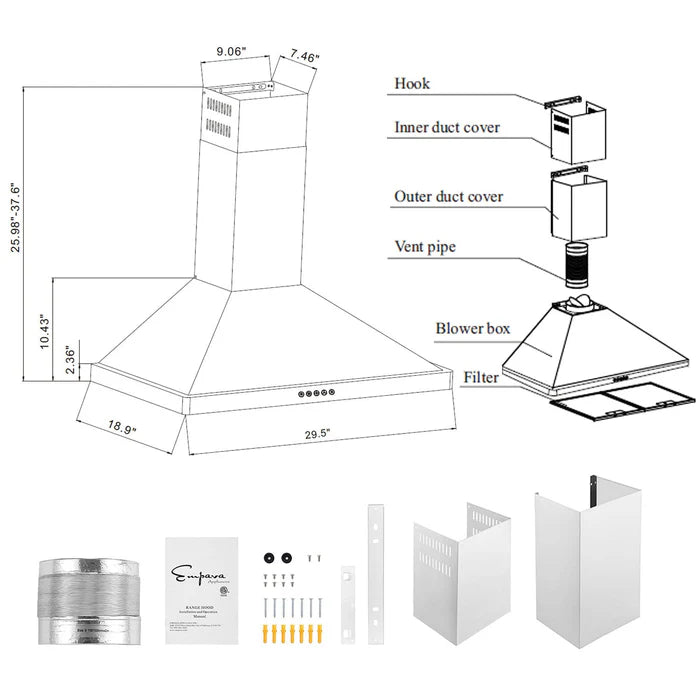 Empava 30 In. 400 CFM Wall Mount Range Hood