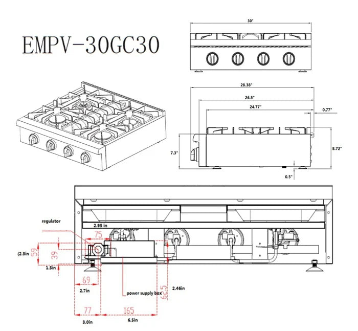 Empava Pro-Style 30 In. Slide-In Gas Cooktop
